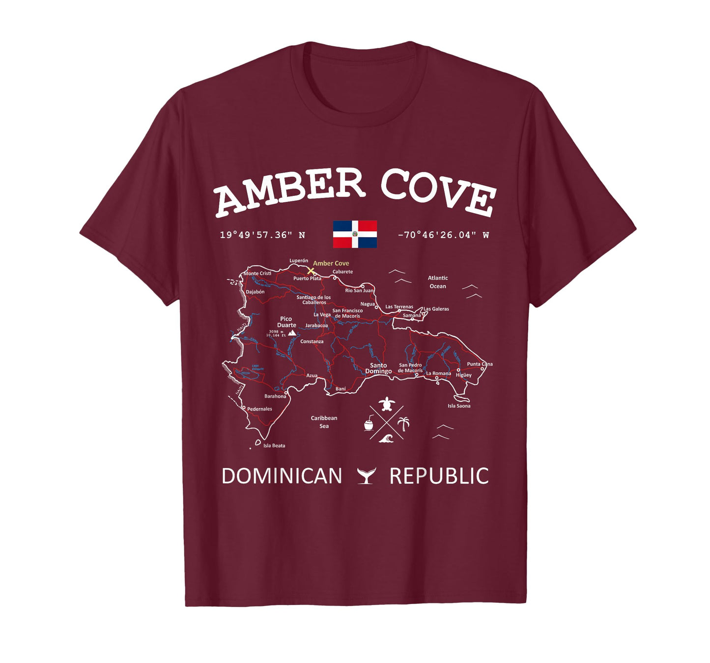 Amber Cove Dominican Republic Flag Travel Map Coordinates T-Shirt