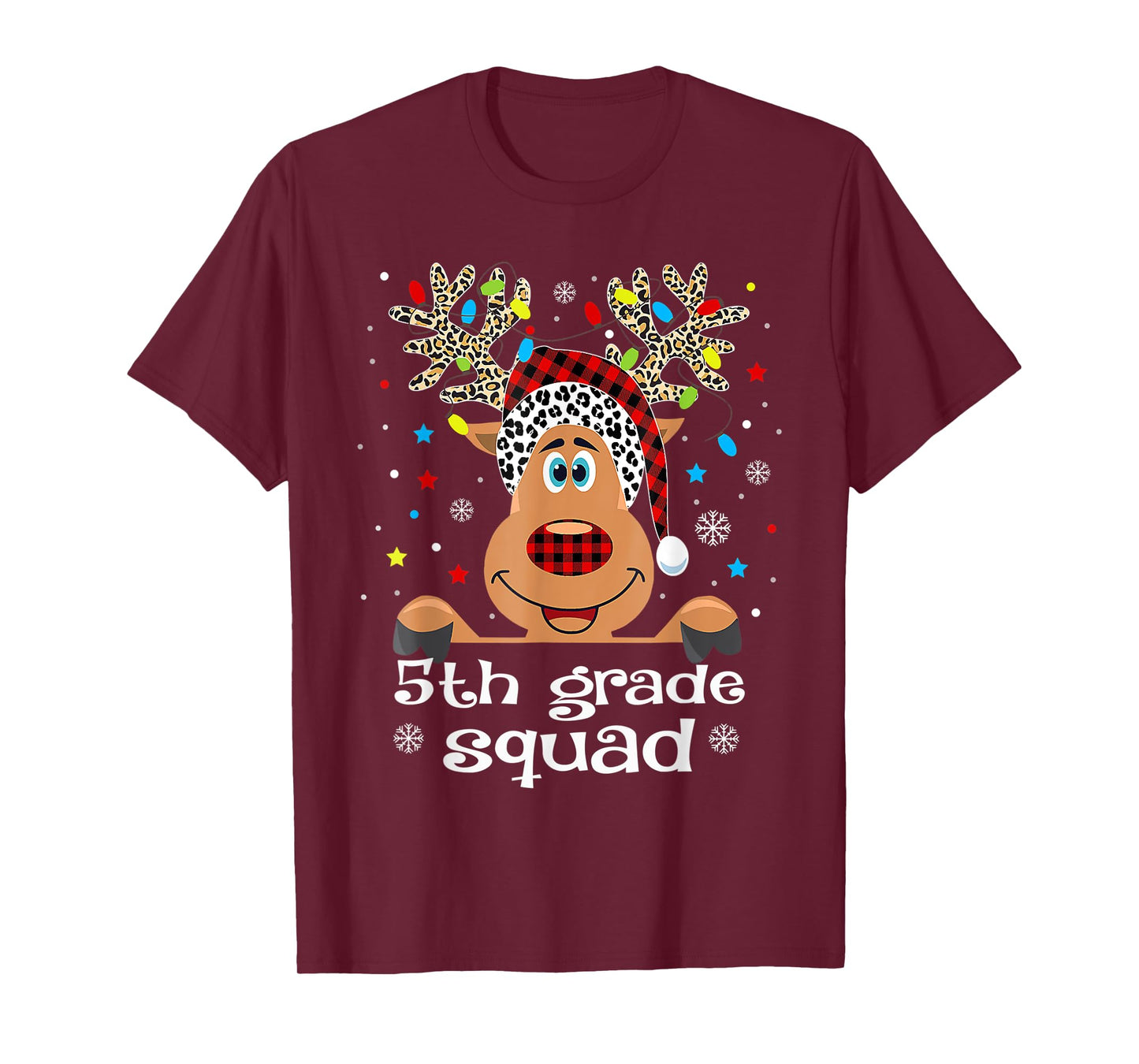 5th Grade Squad Plaid Reindeer Santa Hat Teacher Christmas T-Shirt