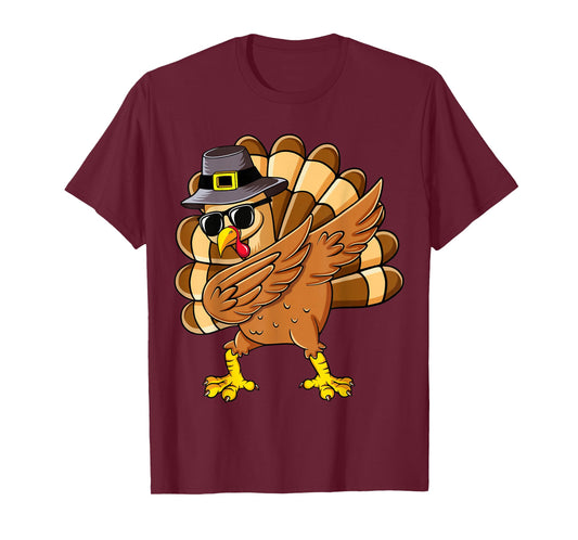 Dabbing Turkey Thanksgiving Day Pilgrim Boys Men Funny Dab T-Shirt