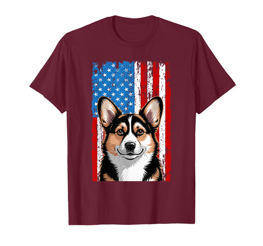 Corgi 4th of July Tricolor Corgi American Flag T-Shirt