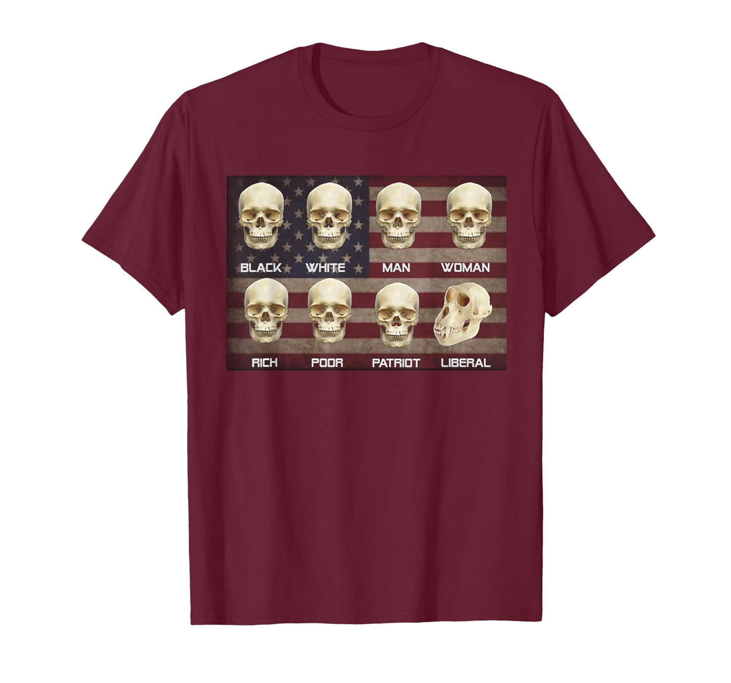 Black White Patriot Liberal Skulls T-Shirt