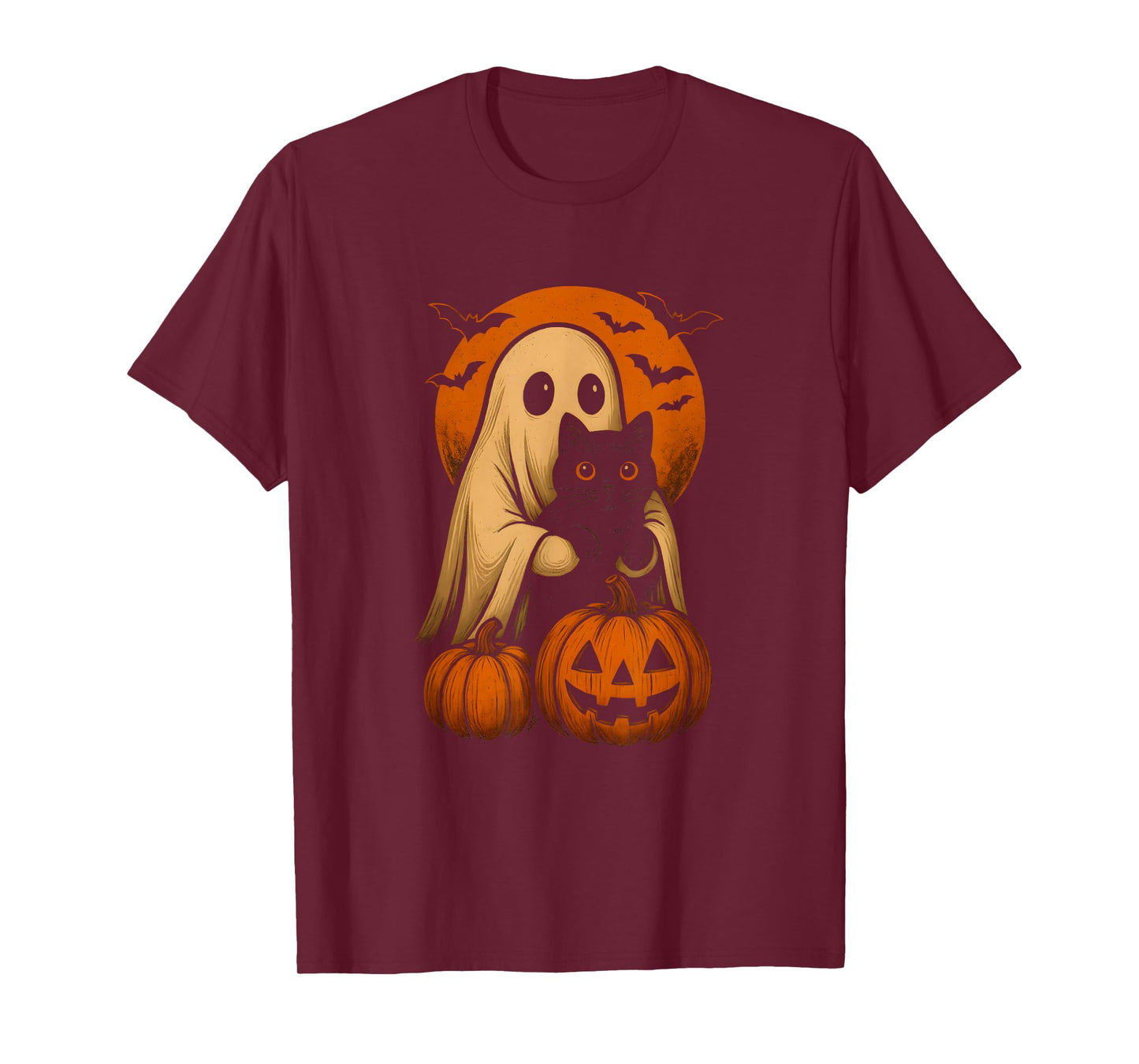 Cute Ghost and Cat with Pumpkin for Halloween Costume Party T-Shirt