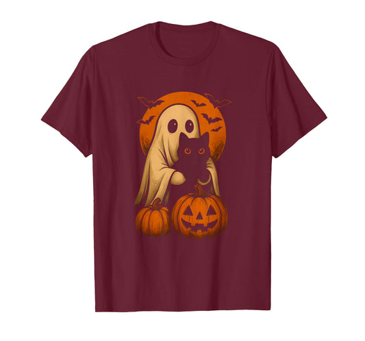 Cute Ghost and Cat with Pumpkin for Halloween Costume Party T-Shirt