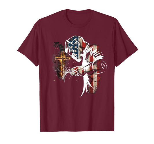 Welder American Flag Mig Tig Welding Faith Cross Christian T-Shirt