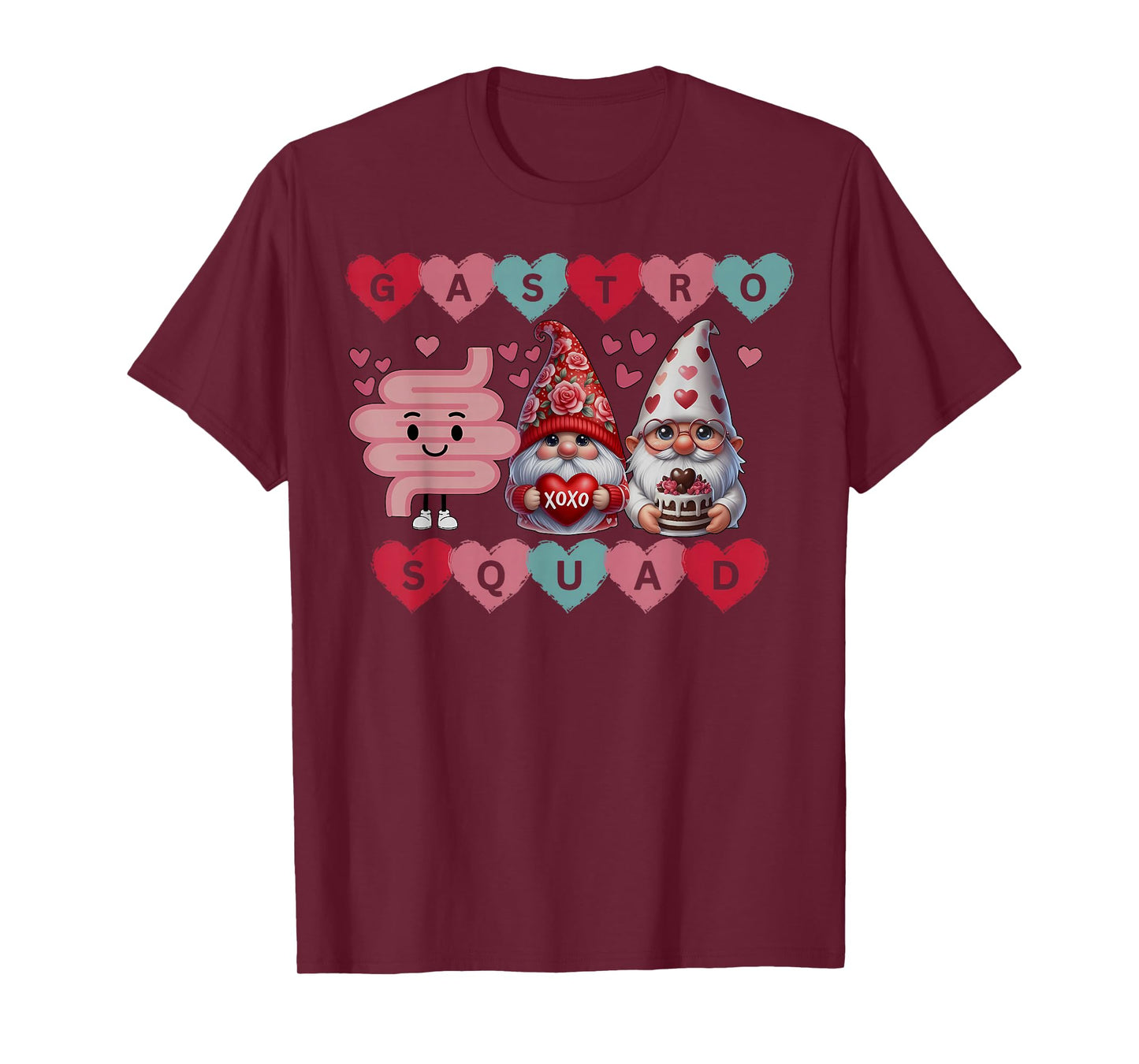 Cute Heart Gnomes Gastro Squad Valentines Endoscopy Nurse. T-Shirt