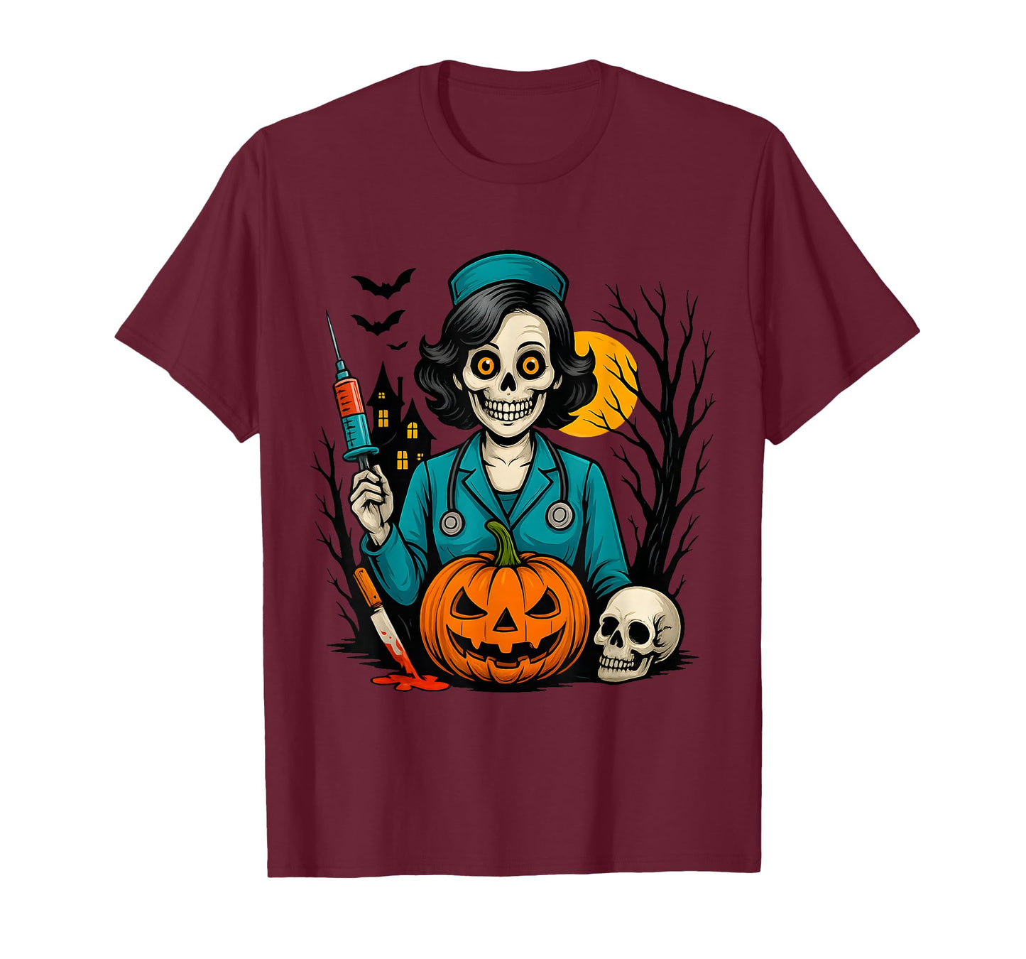 Creepy Skeleton Nurse Halloween Costume for Horror Fans T-Shirt