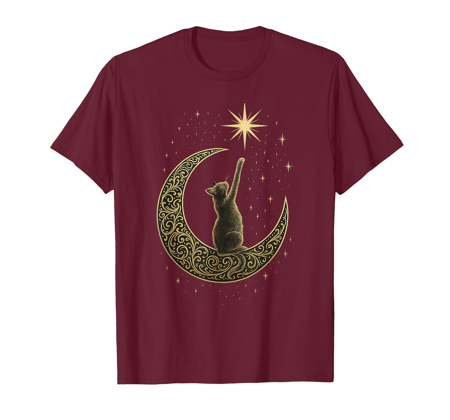 Cute Cat Crescent Moon Stars T-Shirt