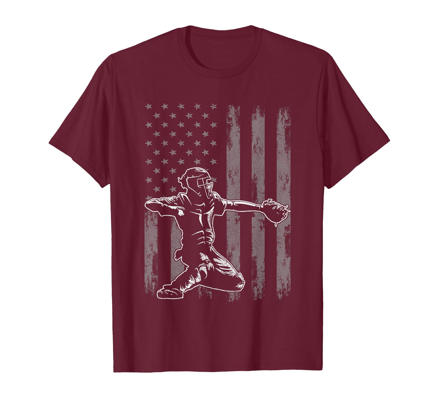 Baseball Catcher Shirt for Boys Men, Baseball USA Flag T-Shirt