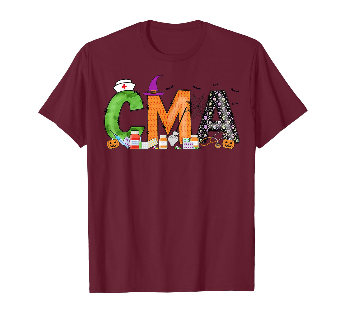 Certified Medical Assistants CMA Witch Nurse Skull Halloween T-Shirt