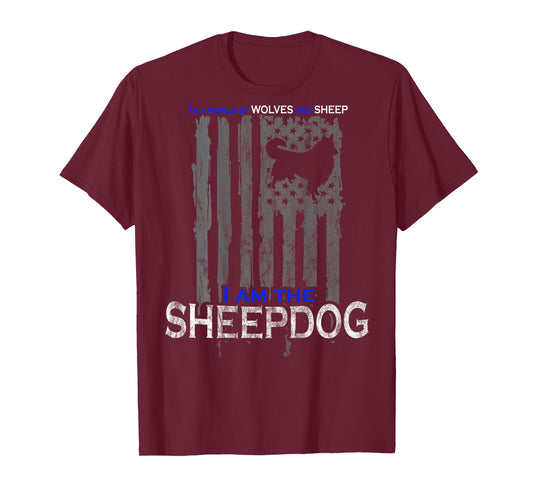 Patriotic Sheepdog, Wolves, and Sheep American Flag Women Men T-Shirt