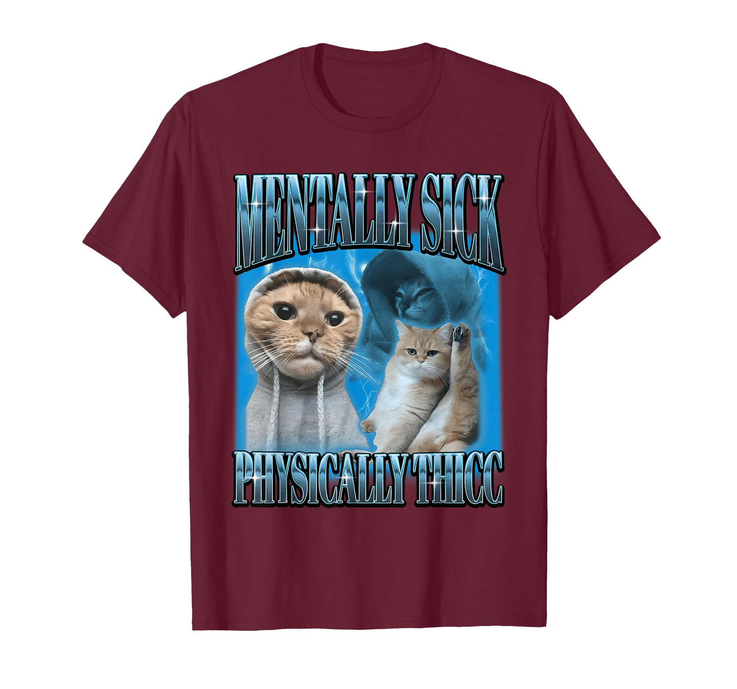 Funny Ironic Retro Cat Mentally Sick Physically Thicc Meme T-Shirt