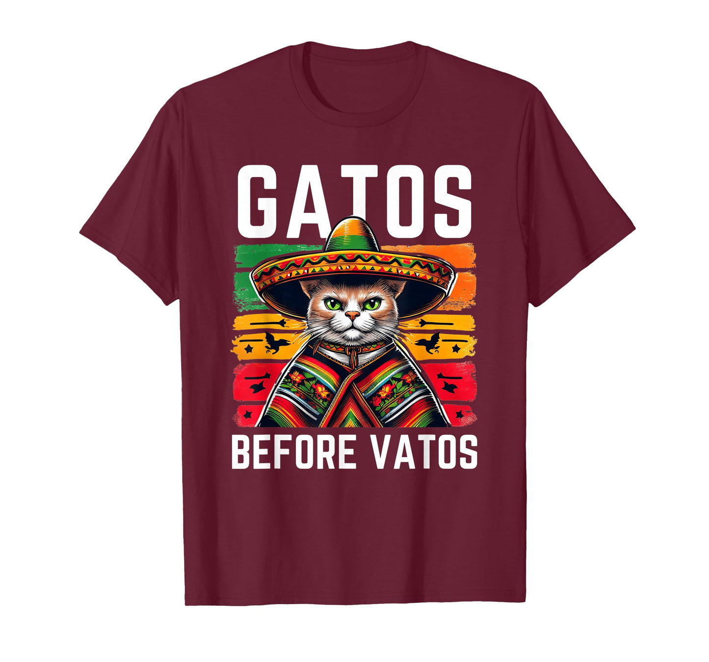 Gatos before Vatos Funny Cat Mexican Cat Poncho Fiesta Cinco T-Shirt
