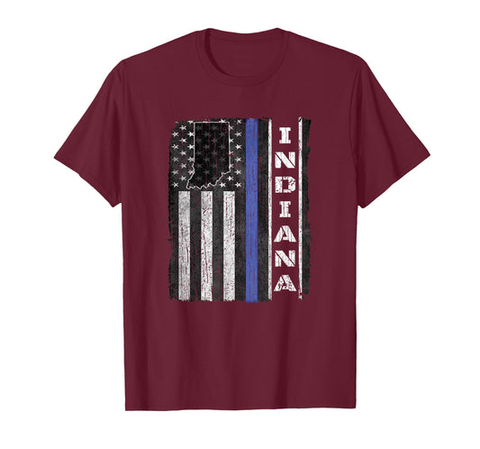 Indiana Thin Blue Line Police Week TShirt USA Flag Gift Cop T-Shirt
