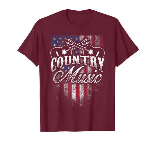 Country Music Guitar & American Flag Western Design T-Shirt