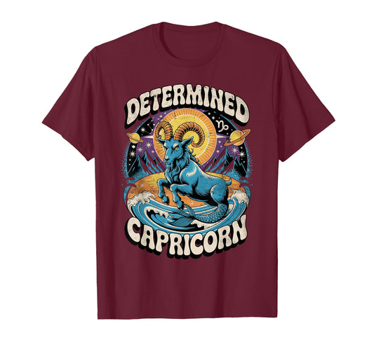 Determined Capricorn Sea-Goat Retro Zodiac Design T-Shirt