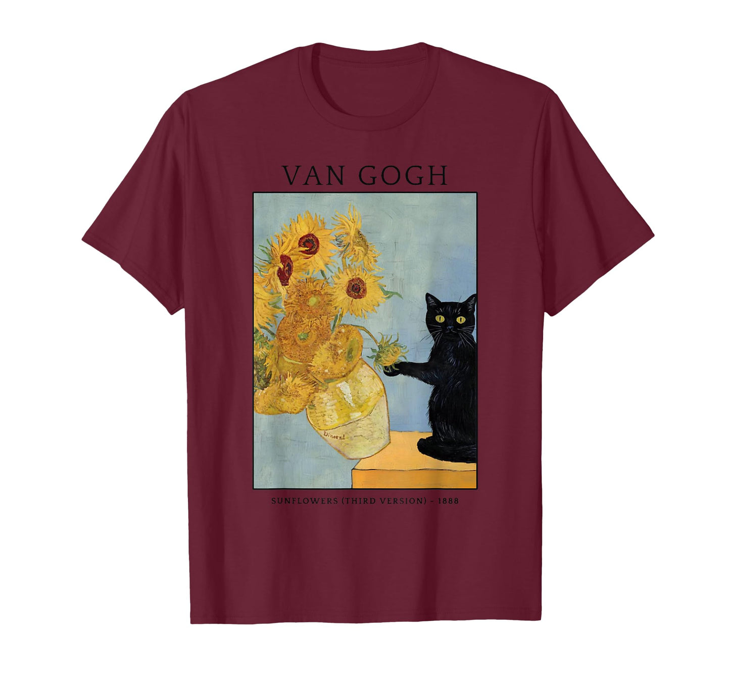 Funny Cat & Sunflowers Van Gogh Art Parody Vintage T-Shirt