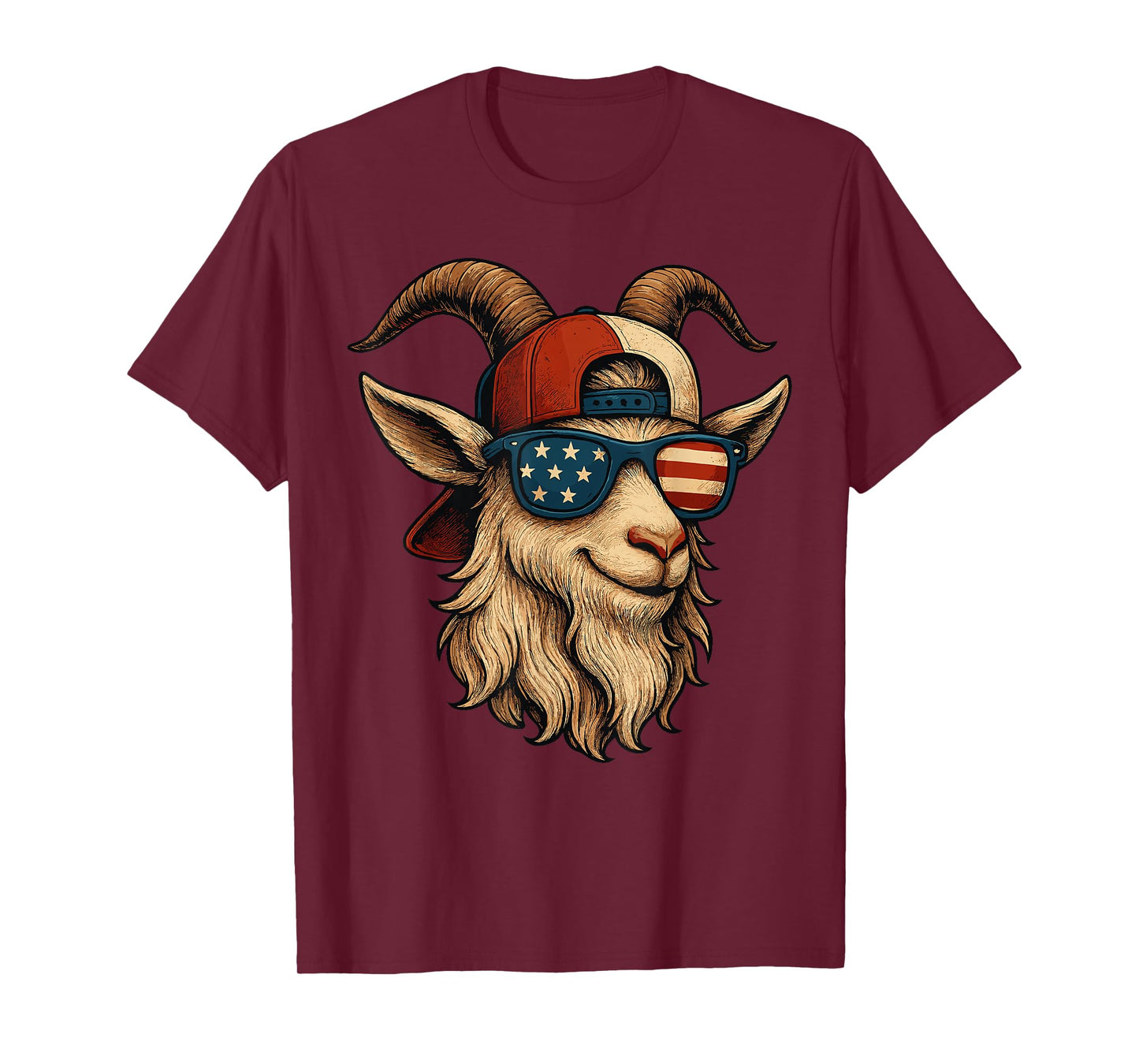 4th of July Goat USA Flag Sunglasses Patriotic Animal Design T-Shirt