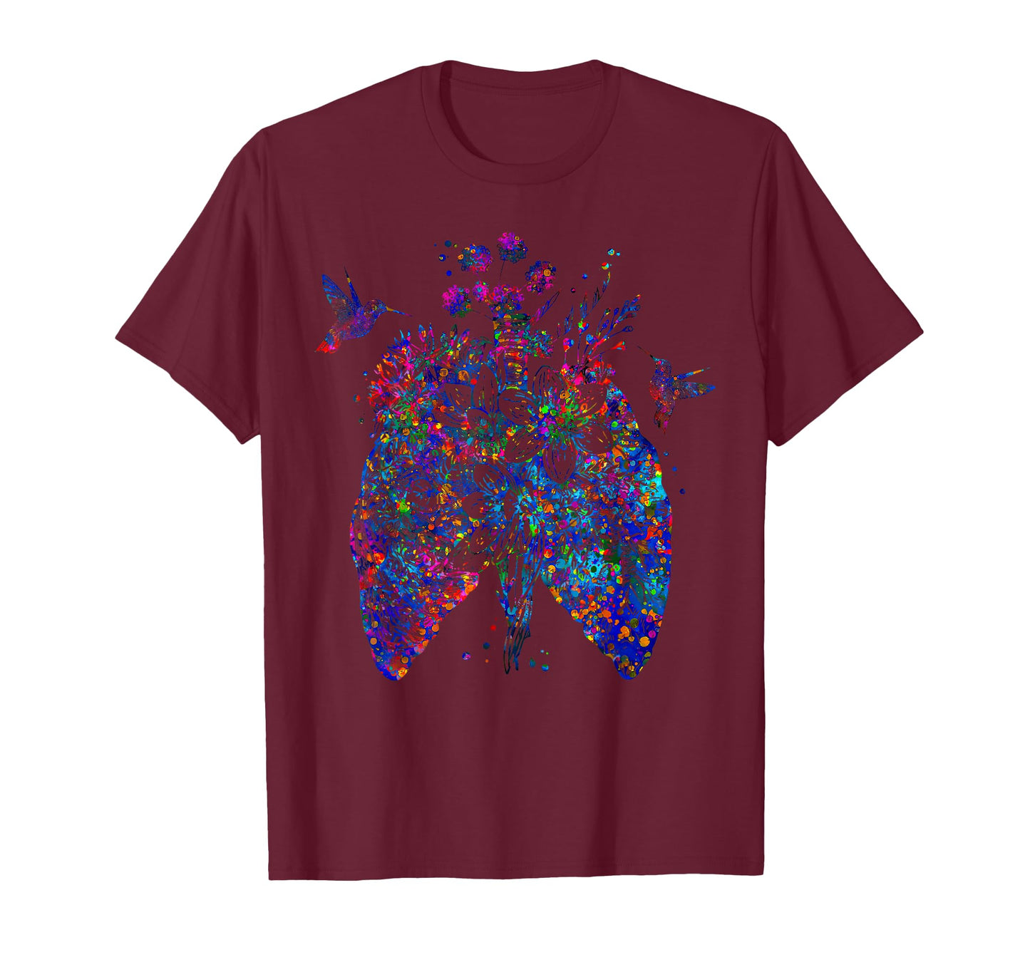 Color Hummingbird Floral Lung Anatomy Pulmonologist RT Nurse T-Shirt