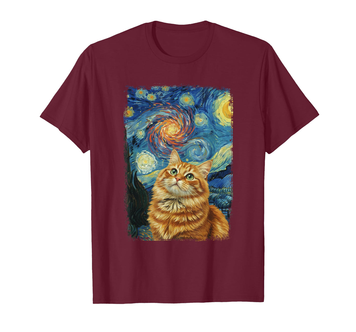 Van Gogh Starry Night Cute Cat Lovers Design T-Shirt