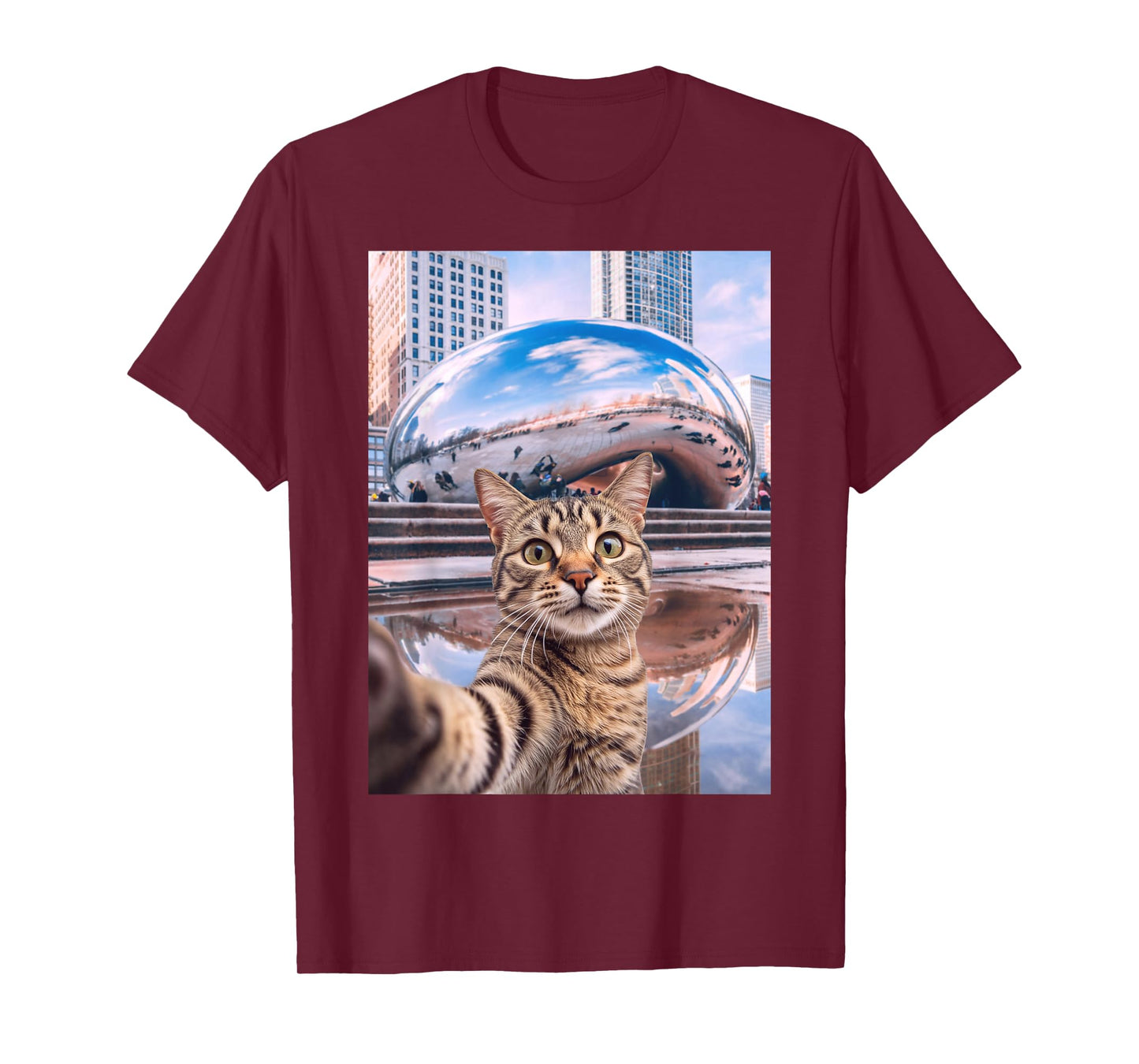 Funny Cat Selfie Chicago Bean Cloud Gate T-Shirt