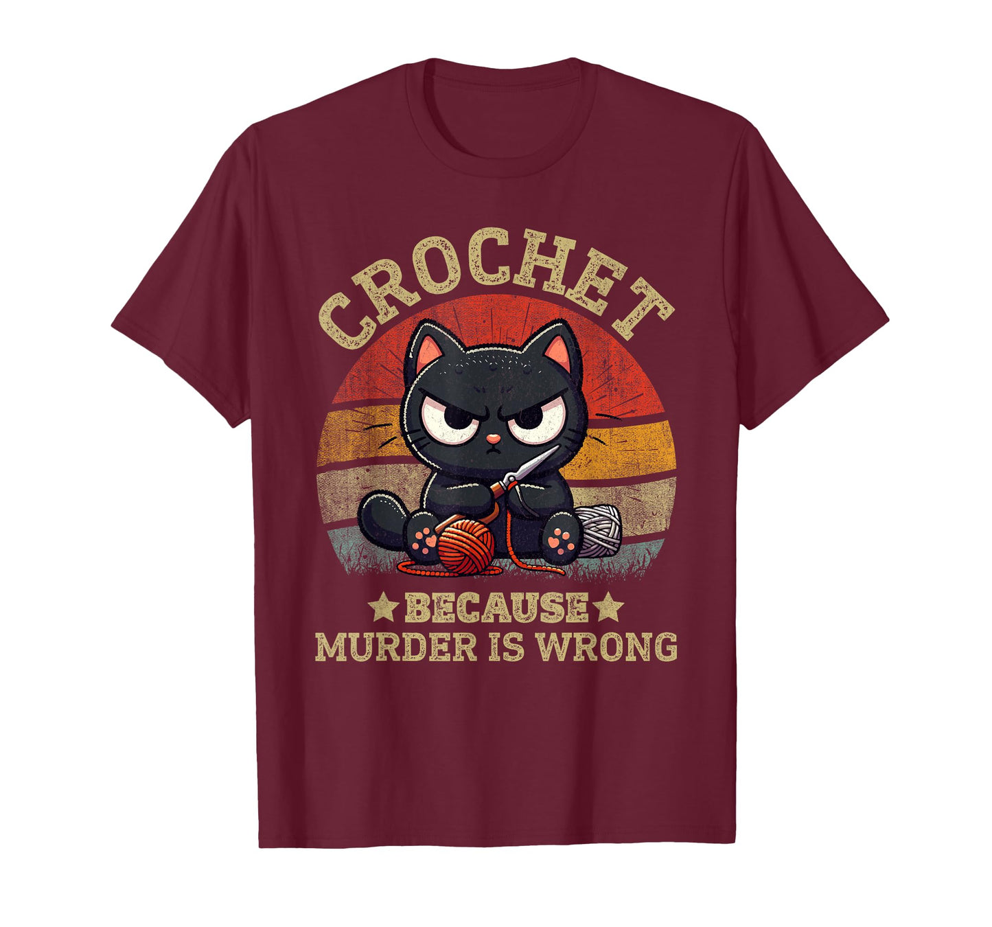 Funny Crochet Because Murder Is Wrong Crocheting Black Cat T-Shirt