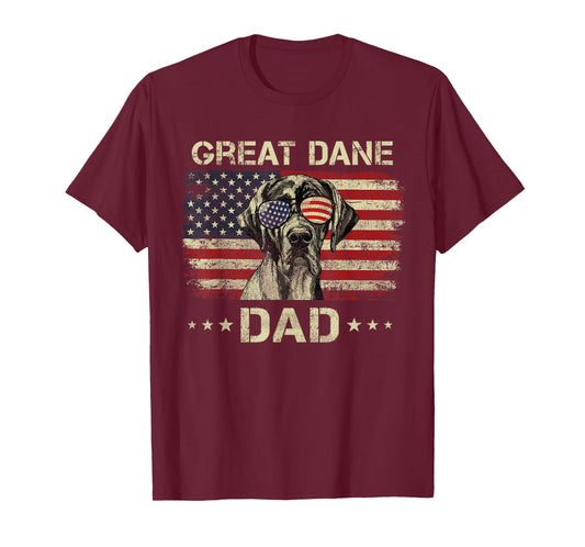 Great Dane Dad Dog Lovers American Flag 4th Of July T-Shirt
