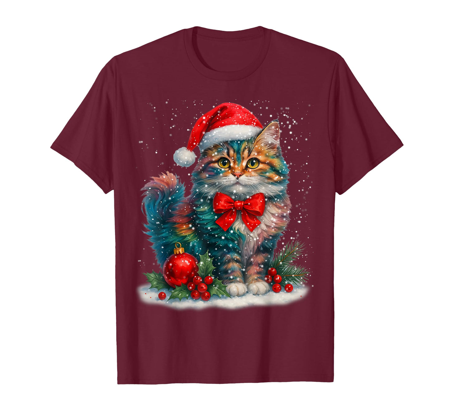 Cute Cat Santa Hat Red Coquette Christmas Xmas Women Girl T-Shirt