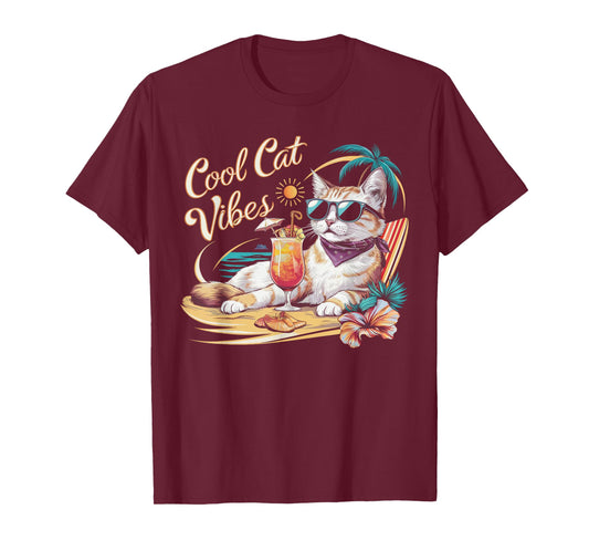 Cool Cat Vibes, A chic Fashionable Cat Tropical Beach T-Shirt