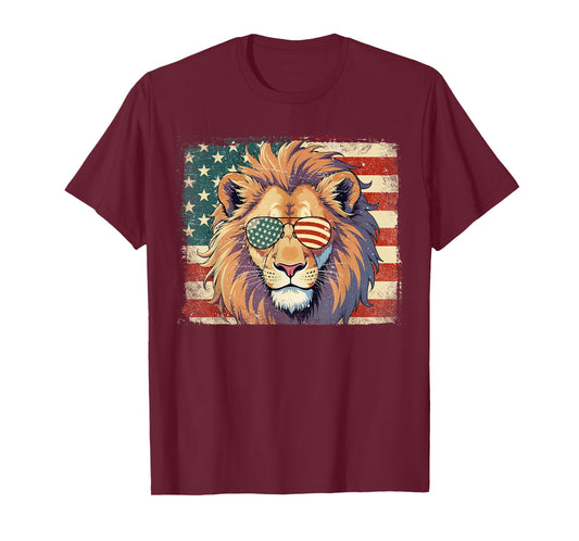 Patriotic Lion Lover USA Flag 4th Of July Funny T-Shirt
