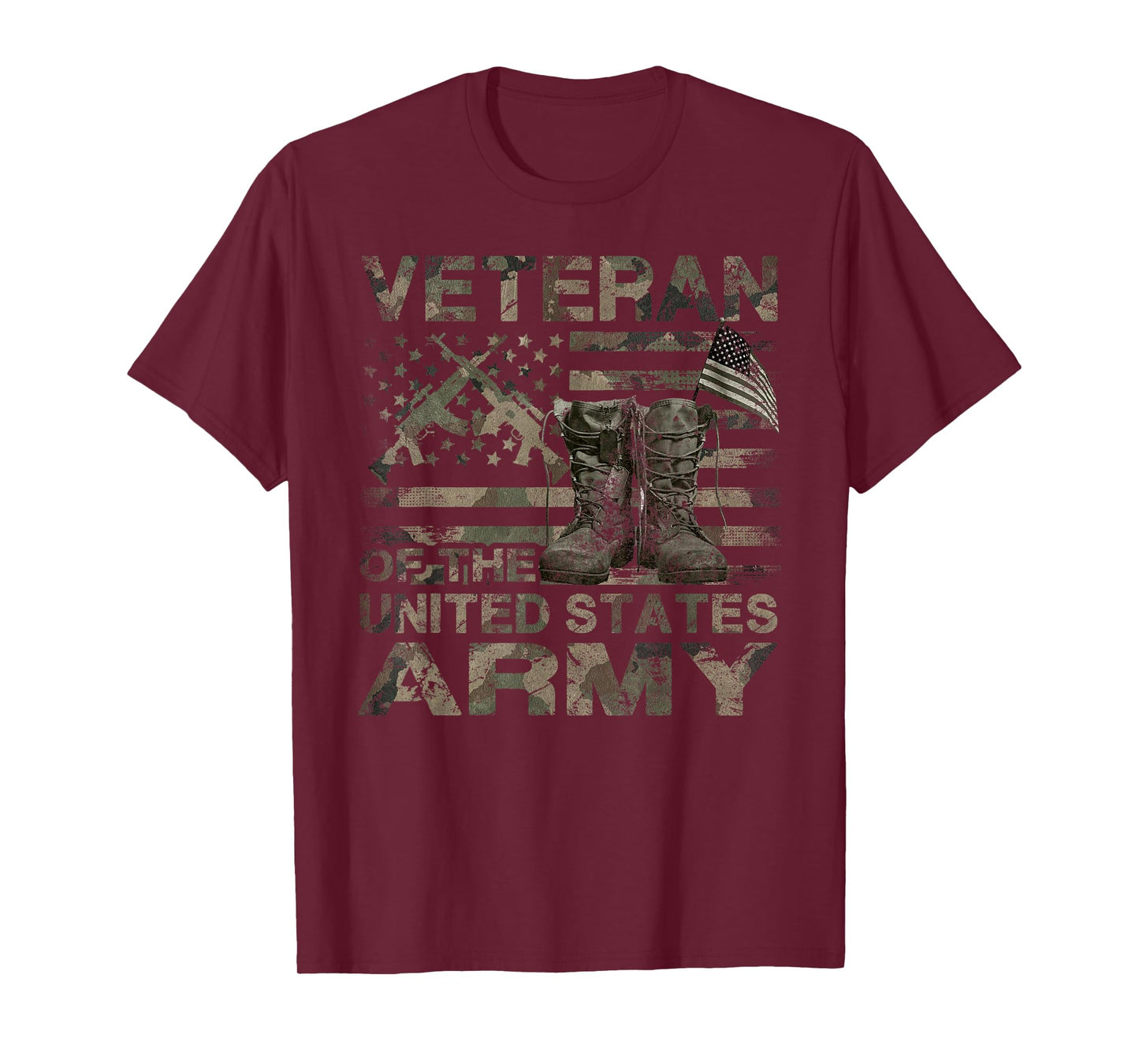 Distressed American Flag Camouflage Proud US Army Veteran T-Shirt