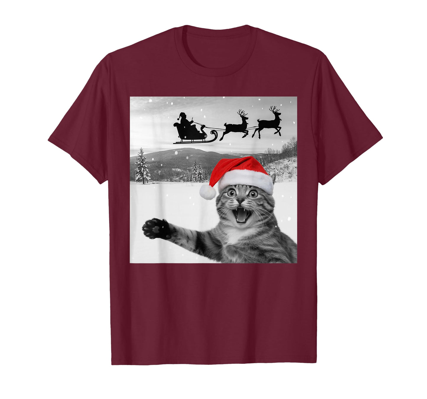 Cat Selfie with Santa Funny Christmas for Men Women Kids T-Shirt