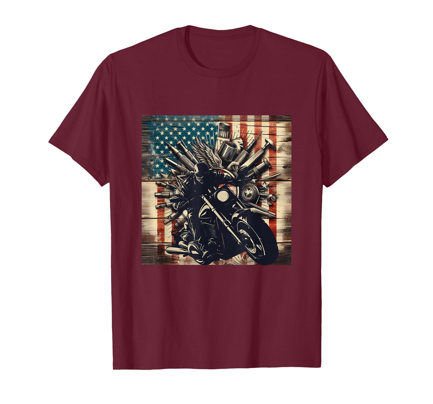 Patriotic American Flag Biker Motorcycle T-Shirt