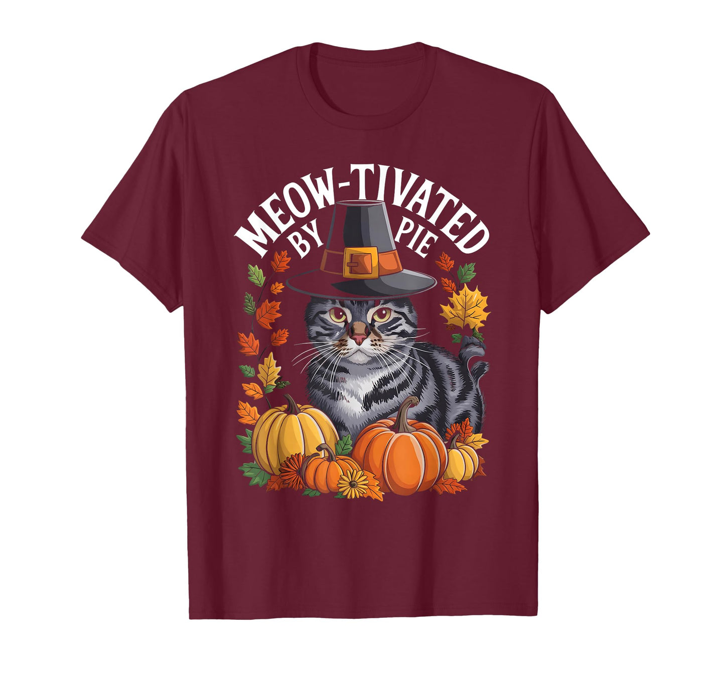 Thanksgiving Pilgrim Cat Lover Meow-tivated T-Shirt