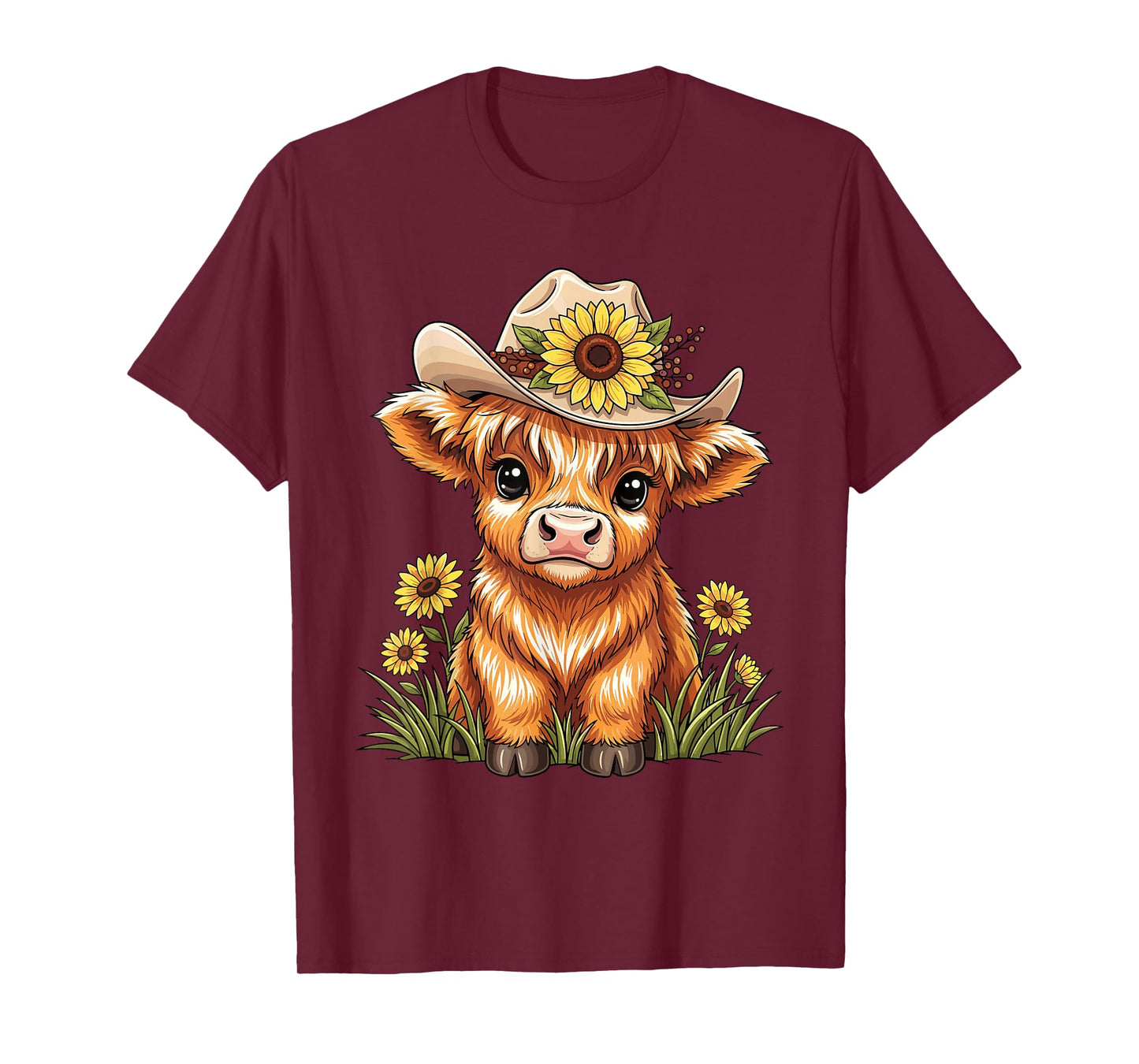 Cute Highland Cow Sunflower Farm Scottish Highland Cattle T-Shirt
