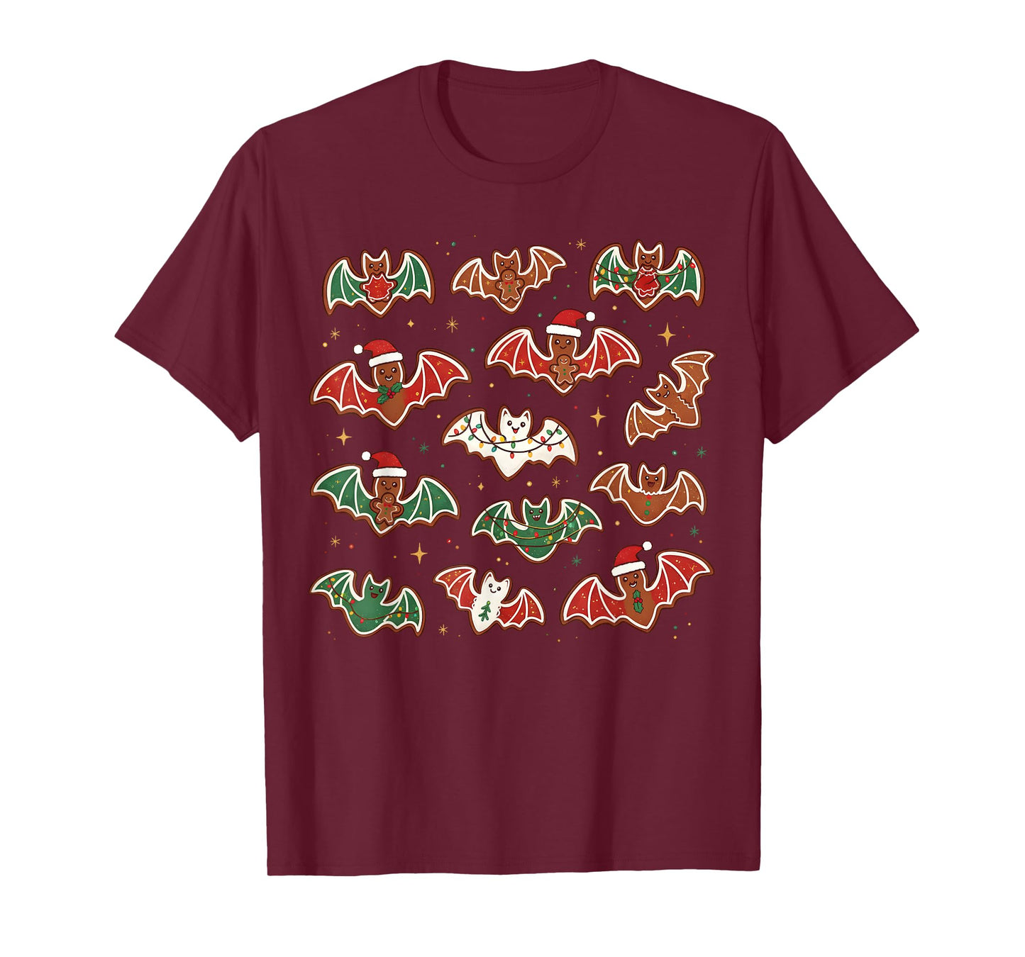 Cute Gingerbread Bats Spooky Christmas Cookie Graphic T-Shirt