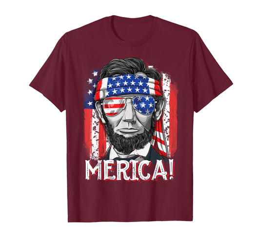 Lincoln 4th of July Merica Abe Boys Men Women American Flag T-Shirt