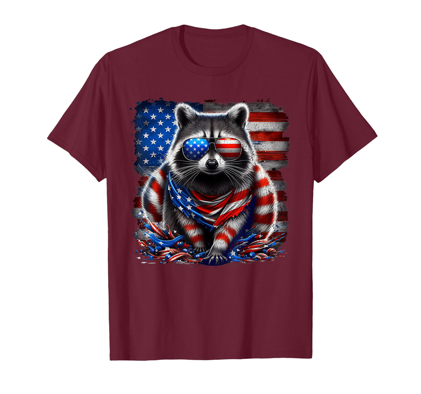 Patriotic Raccoon 4th of July American Flag Funny Raccoon T-Shirt