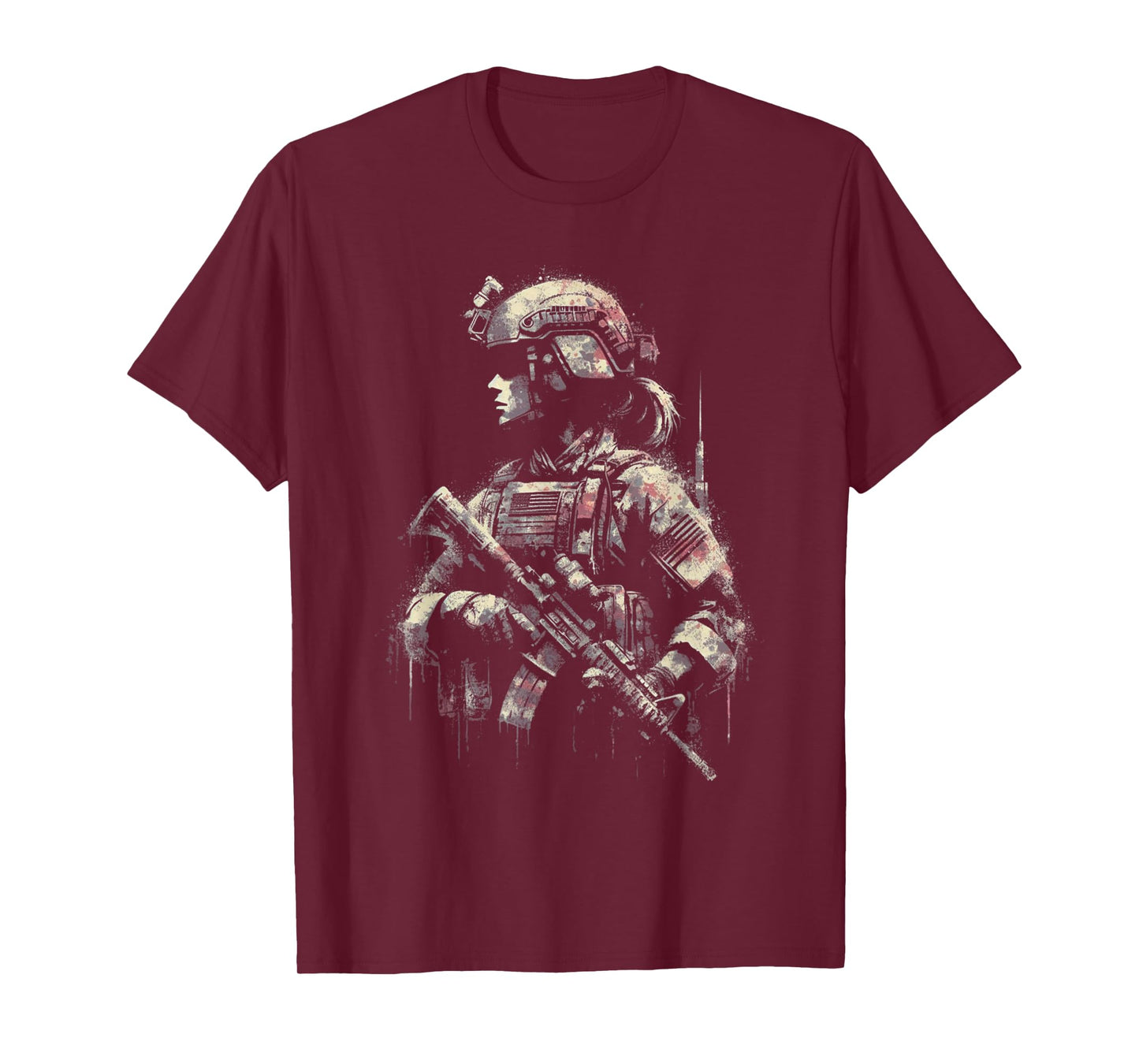 Female Soldier American Flag - Patriotic USA Veteran T-Shirt