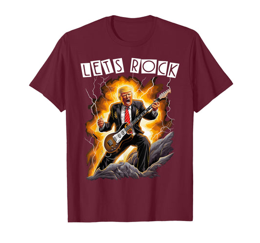 MUSIC MANIA Funny Donald Trump Playing Guitar T-Shirt - Men's Unisex Adult X-Small Black Short Sleeve Crew Neck T-Shirt