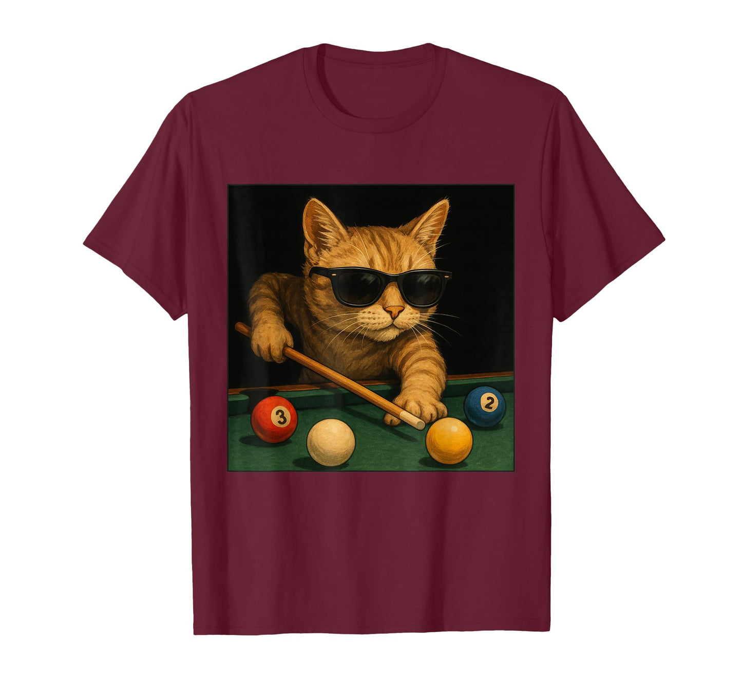 Cat Playing Pool Billiards in Lounge Cool Funny Cats T-Shirt