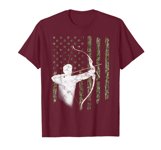 Archery Recurve Long Bow American Flag Camouflage Hunting T-Shirt