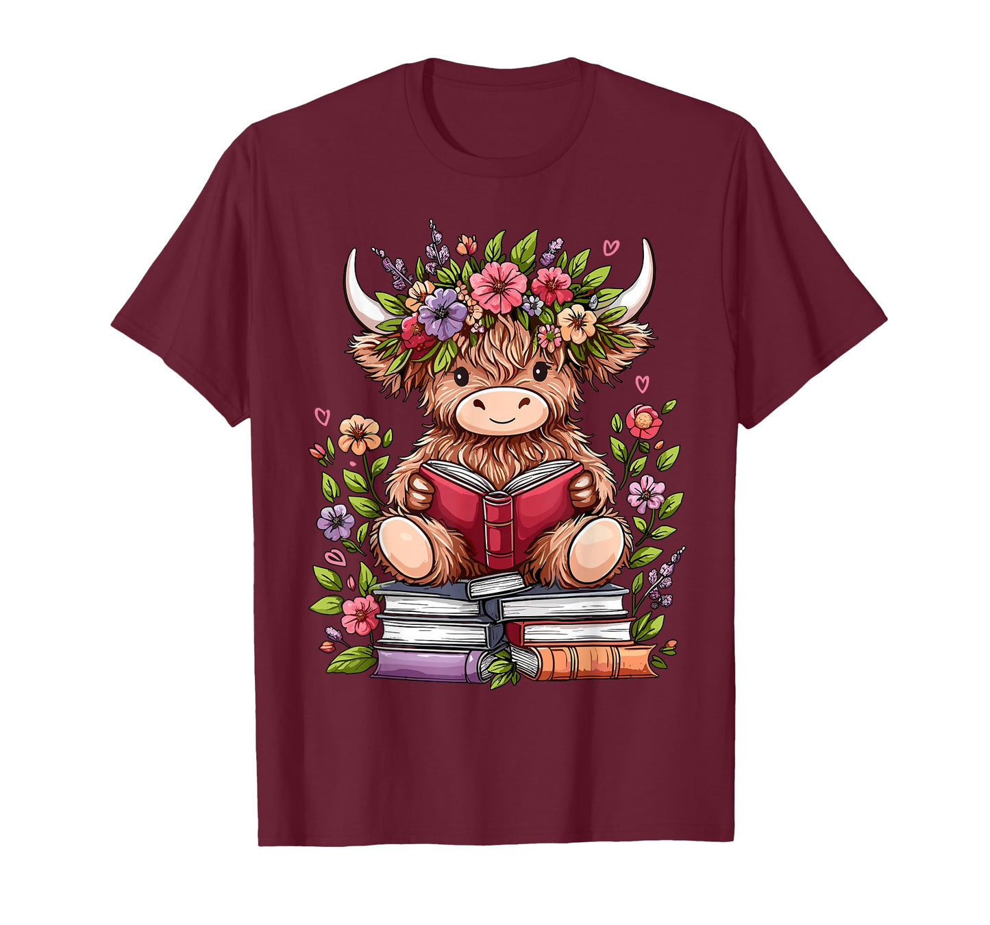 Cute Baby Highland Cow with Reading Book Bookworm T-Shirt