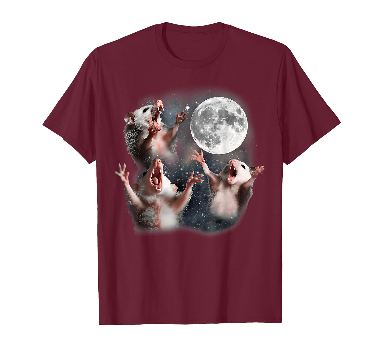 Men Women Three Possums Moon 3 Head Opposum Funny Weird Meme T-Shirt