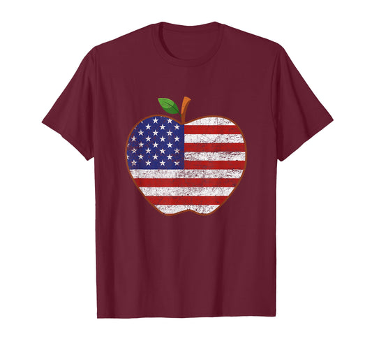 American Flag Teachers Students Apple 4th Of July Vintage T-Shirt