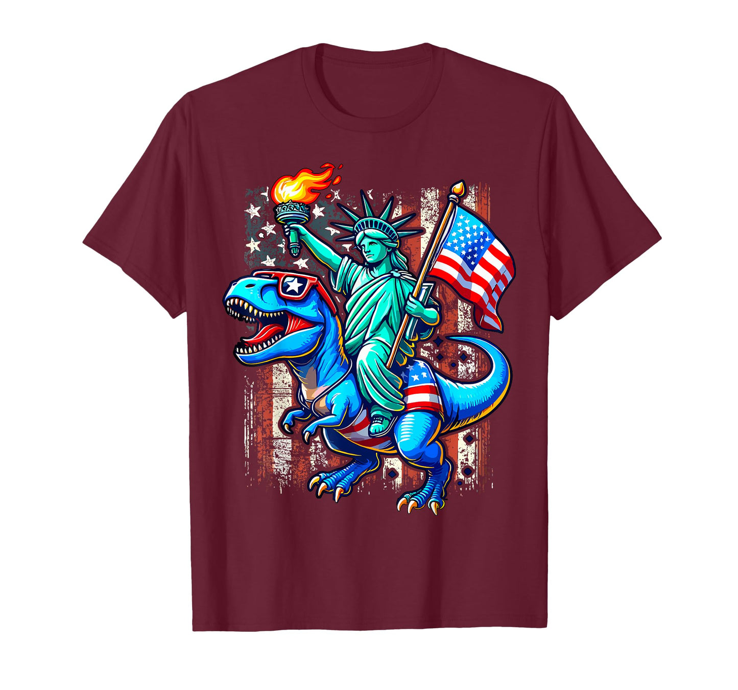 Dino Statue Of Liberty 4th Of July American T-Shirt