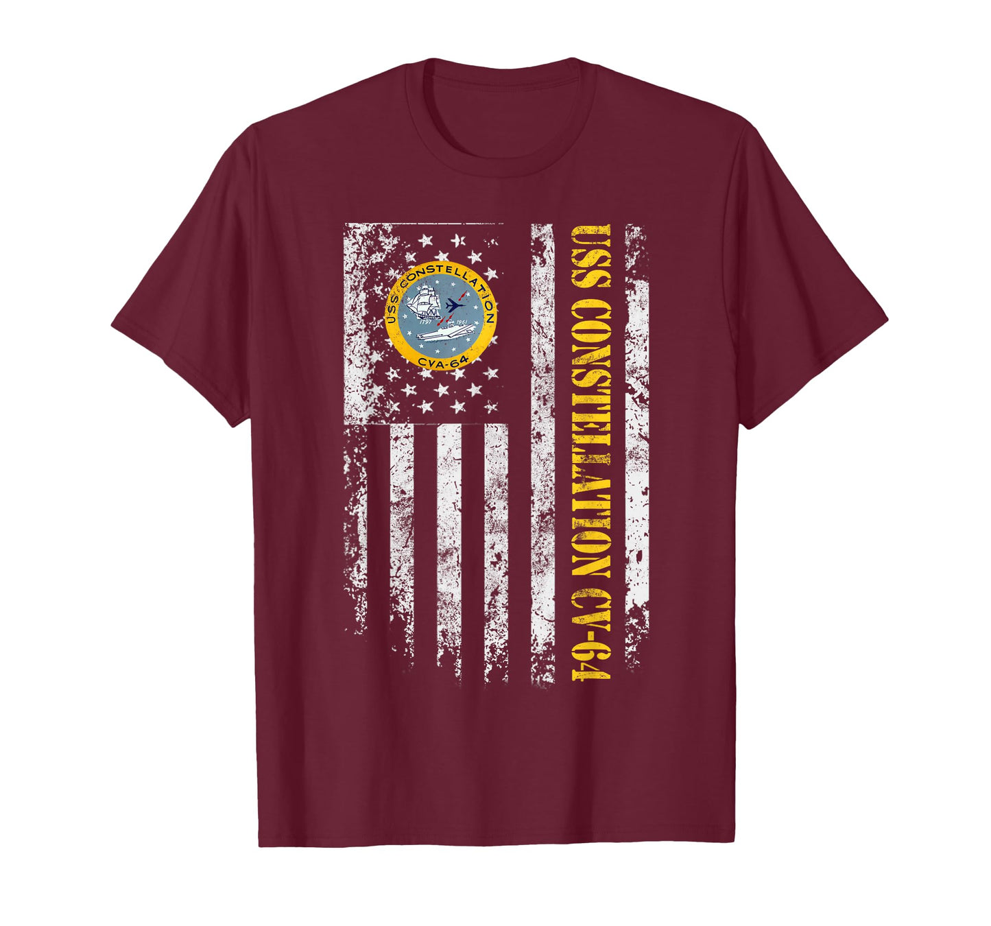 USS Constellation CV-64 Aircraft Carrier Veteran Flag Retro T-Shirt
