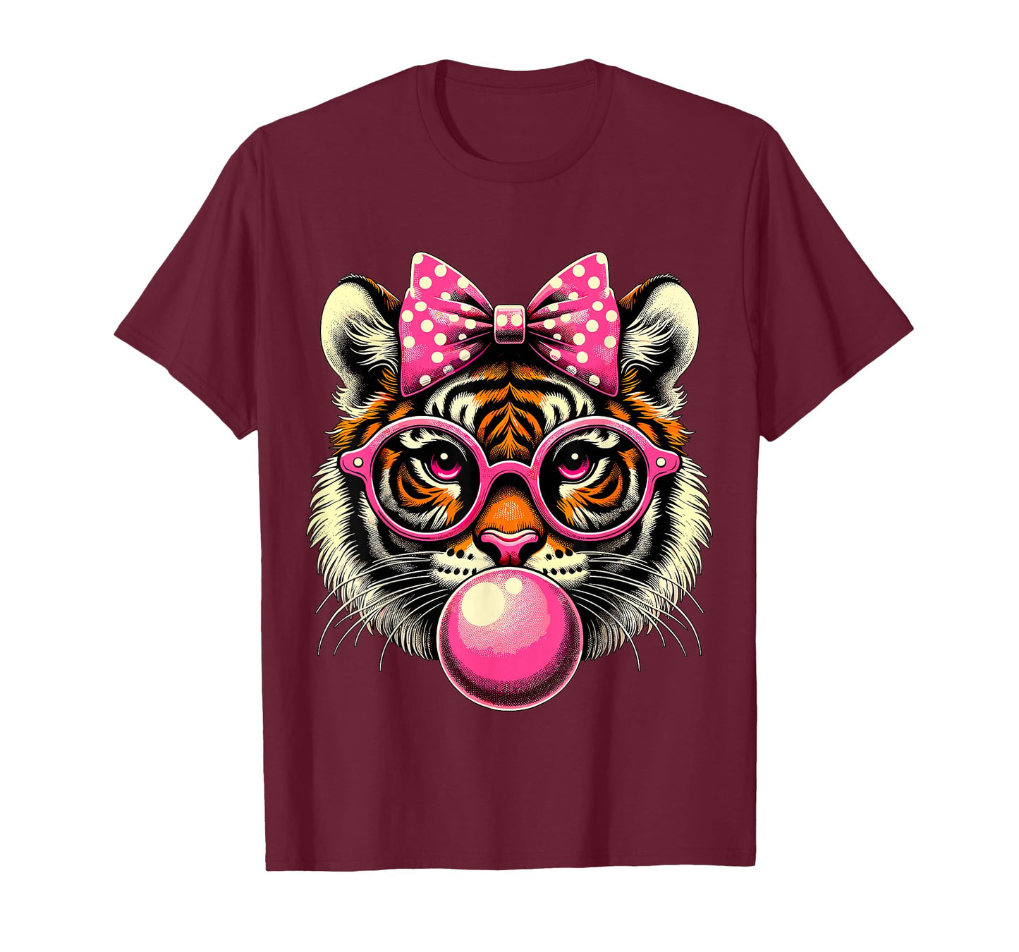 Tiger with Glasses Bubblegum and Bow T-Shirt