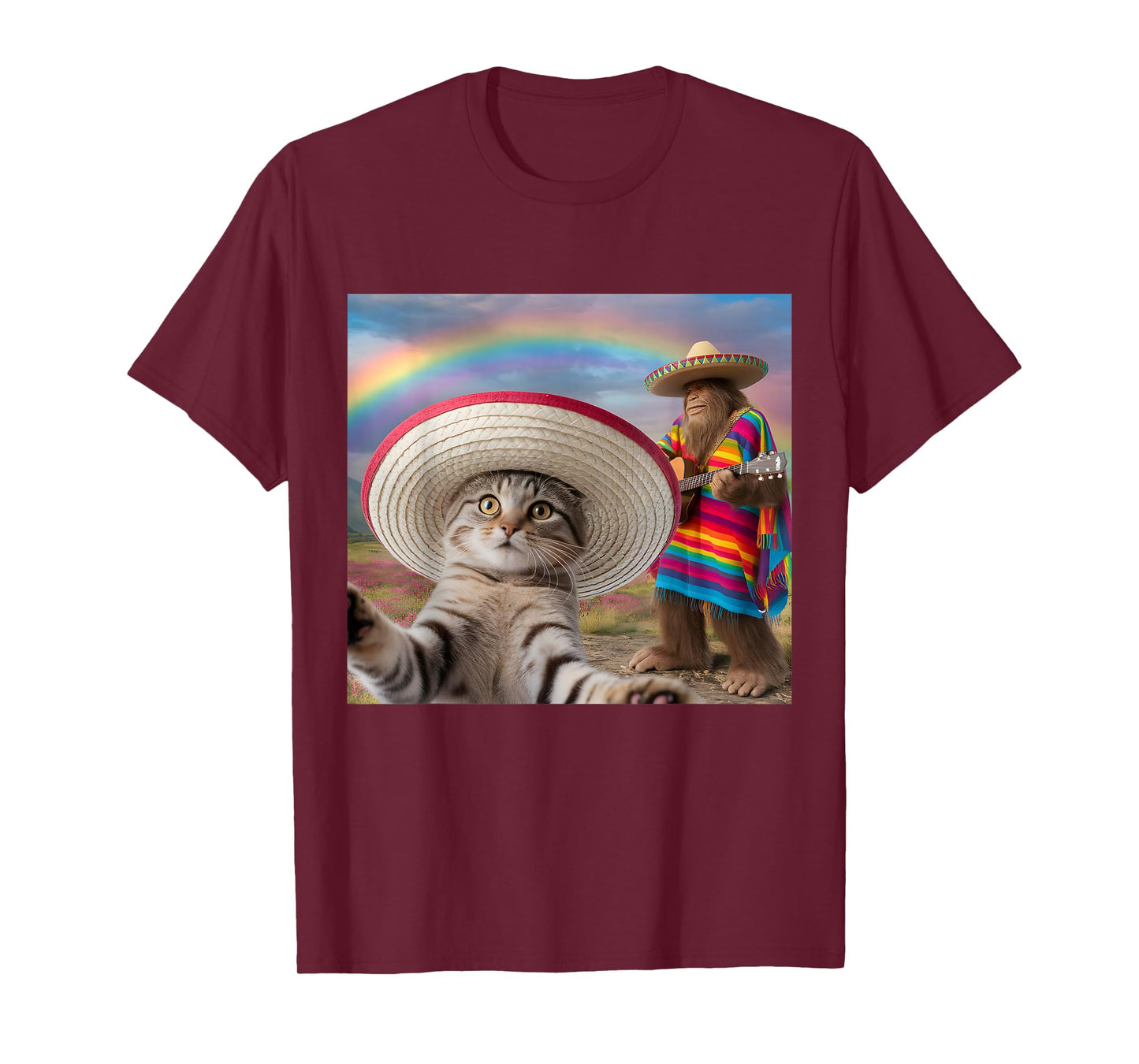 Funny Cat Selfie With Bigfoot Cinco de Mayo T-Shirt