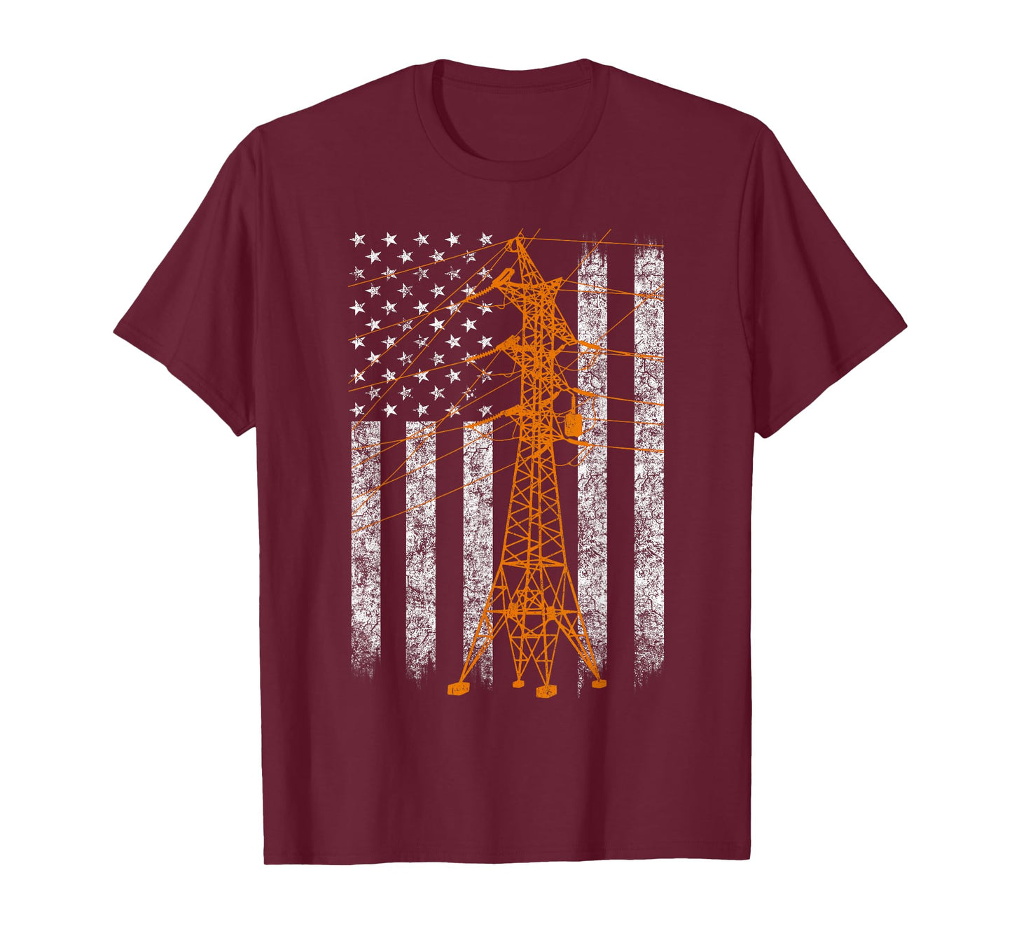 Cool Transmission Tower American Flag Lineman T-shirt T-Shirt