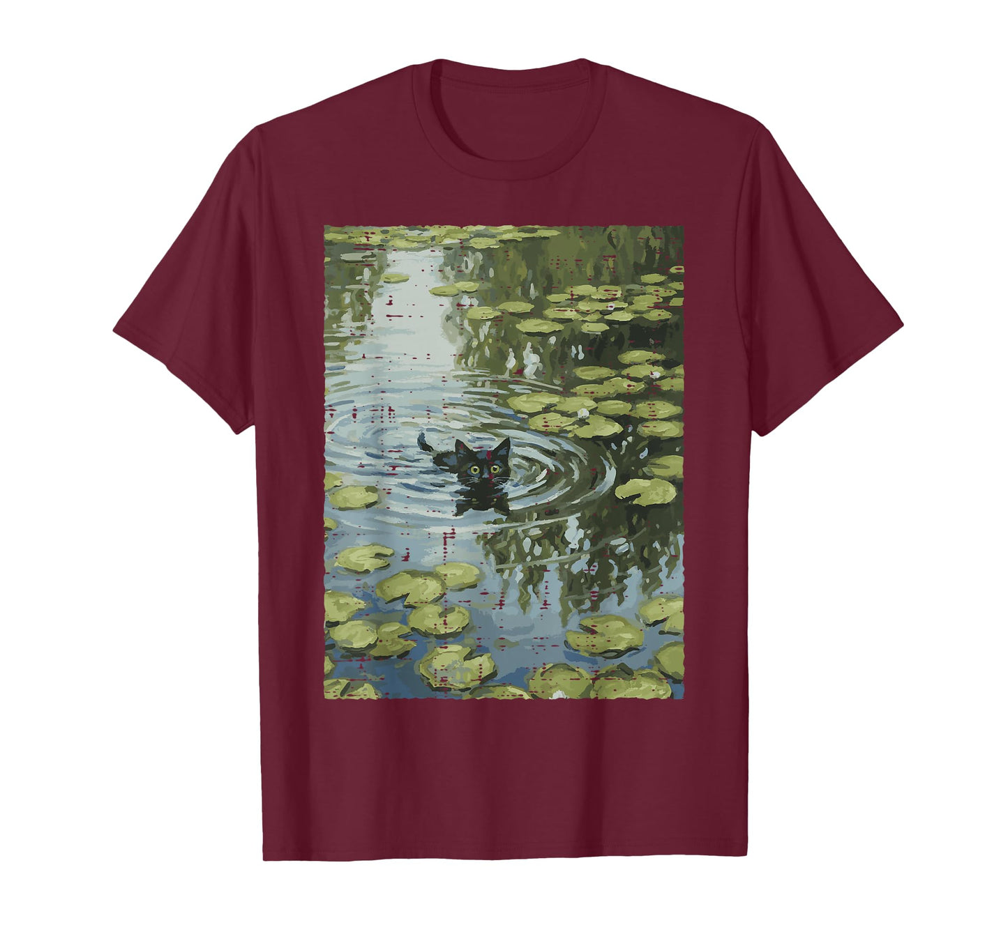 Black Cat Monet Water Lilies Kitten Painting Women Men Kids T-Shirt